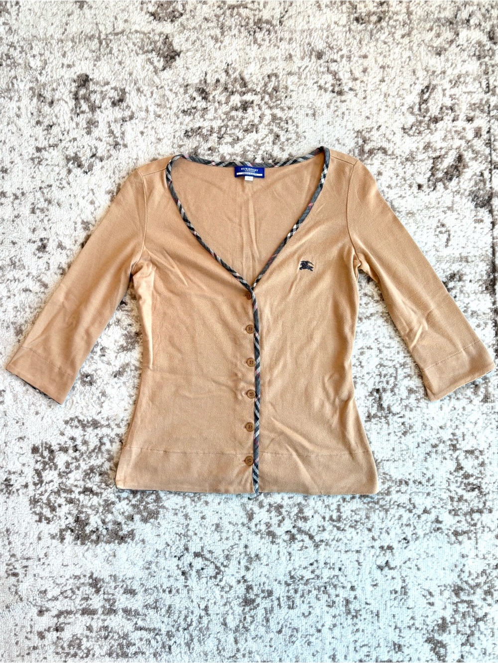 Vintage Burberry Blue Label Beige/Tan Rare Authentic 3/4 Sleeve Cardigan
